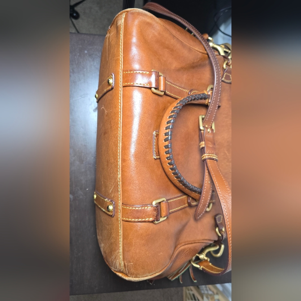 Dooney & Bourke Brown Leather Satchel with Green Interior - Picture 6 of 9